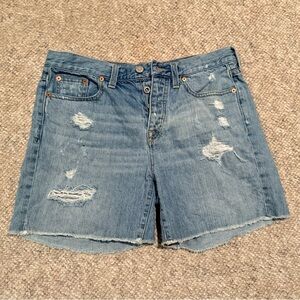 Madewell High-Rise Distressed Light Blue Denim Jean Shorts